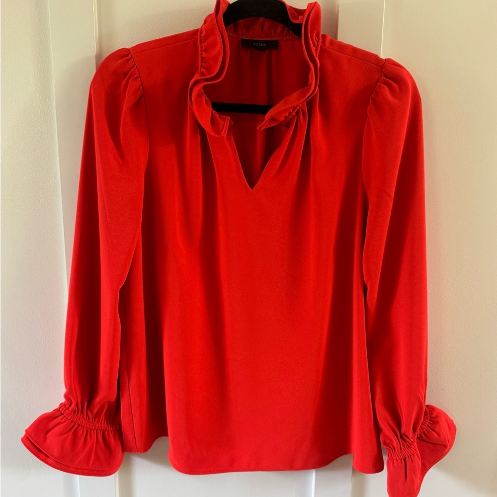 J.Crew vibrant orange ruffle neck blouse